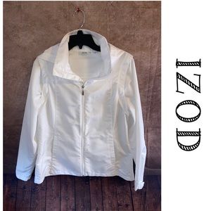 IZOD White Hooded Windbreaker Ladies Medium-sleeves zip off- NWOT!!